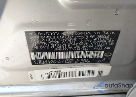 2006 Lexus Ls 430 from USA, damaged, VIN JTHBN36F165049340